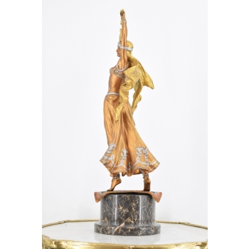 Orientalna Tancerka - Kobieta z Mieczem - Figura Rzeźba z Brązu Złoconego