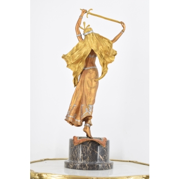 Orientalna Tancerka - Kobieta z Mieczem - Figura Rzeźba z Brązu Złoconego