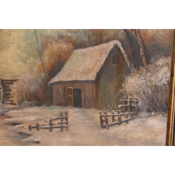 Wiktor Korecki - Wiejskie Chaty Zimą - Polska Zima - Obraz Olejny Płótno