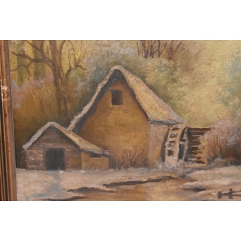 Wiktor Korecki - Wiejskie Chaty Zimą - Polska Zima - Obraz Olejny Płótno