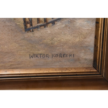 Wiktor Korecki - Wiejskie Chaty Zimą - Polska Zima - Obraz Olejny Płótno