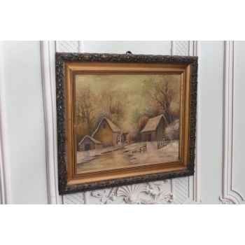 Wiktor Korecki - Wiejskie Chaty Zimą - Polska Zima - Obraz Olejny Płótno