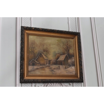 Wiktor Korecki - Wiejskie Chaty Zimą - Polska Zima - Obraz Olejny Płótno