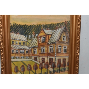 Nikifor Krynicki - Domy w Krynicy Zdrój - Stary Obraz - Akwarela Ołówek