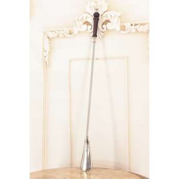 Stylowa Łyżka do Butów - Mosiądz + Drewno - Srebrna 62 cm