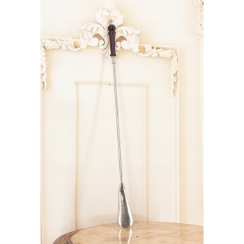 Stylowa Łyżka do Butów - Mosiądz + Drewno - Srebrna 62 cm