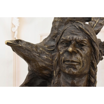 Popiersie Indianina z Orłem - Indian Apacz Orzeł - Figura Rzeźba z Brązu