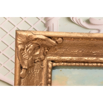 Chata w Górach - Pejzaż Lasu - Jezioro Las - Obraz Olejny - Złota Rama