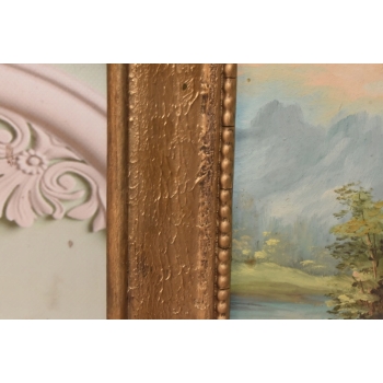 Chata w Górach - Pejzaż Lasu - Jezioro Las - Obraz Olejny - Złota Rama