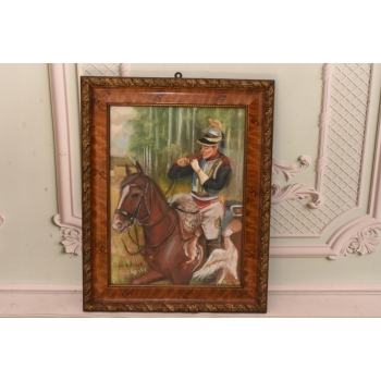 Wojciech Kossak - Żołnierz Na Koniu z Fajką - Obraz Pastel za Szkłem