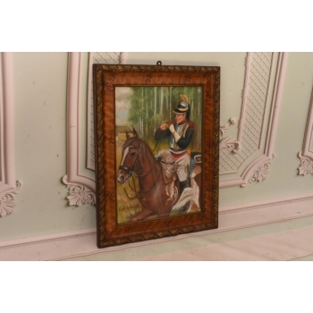 Wojciech Kossak - Żołnierz Na Koniu z Fajką - Obraz Pastel za Szkłem