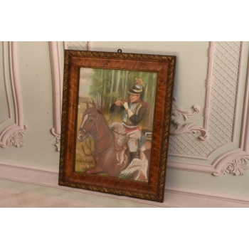 Wojciech Kossak - Żołnierz Na Koniu z Fajką - Obraz Pastel za Szkłem