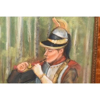 Wojciech Kossak - Żołnierz Na Koniu z Fajką - Obraz Pastel za Szkłem