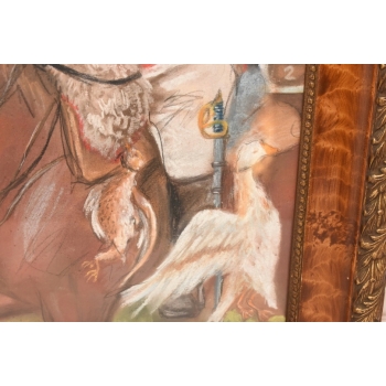 Wojciech Kossak - Żołnierz Na Koniu z Fajką - Obraz Pastel za Szkłem