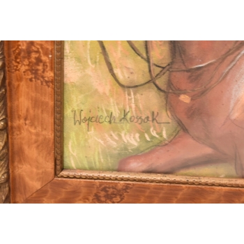 Wojciech Kossak - Żołnierz Na Koniu z Fajką - Obraz Pastel za Szkłem