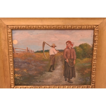Józef Chełmoński - Pejzaż Polskiej Wsi - Chłop z Kosą - Polski Obraz Olejny