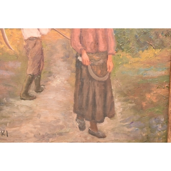 Józef Chełmoński - Pejzaż Polskiej Wsi - Chłop z Kosą - Polski Obraz Olejny