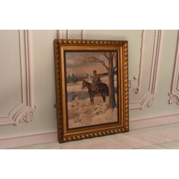 Jerzy Kossak - Ułan Na Koniu w Czasie Zimy - Polski Obraz Olejny