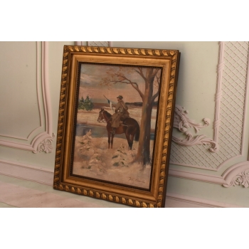 Jerzy Kossak - Ułan Na Koniu w Czasie Zimy - Polski Obraz Olejny