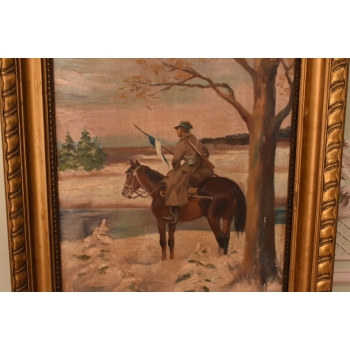 Jerzy Kossak - Ułan Na Koniu w Czasie Zimy - Polski Obraz Olejny