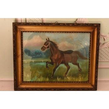 Jerzy Kossak - Galopujący Koń Arabski - Obraz Pastel za Szkłem