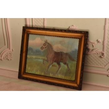 Jerzy Kossak - Galopujący Koń Arabski - Obraz Pastel za Szkłem