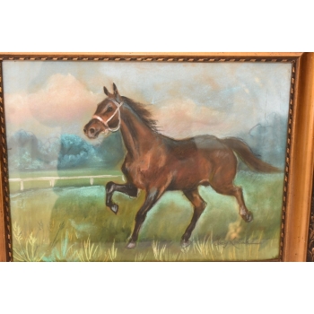 Jerzy Kossak - Galopujący Koń Arabski - Obraz Pastel za Szkłem