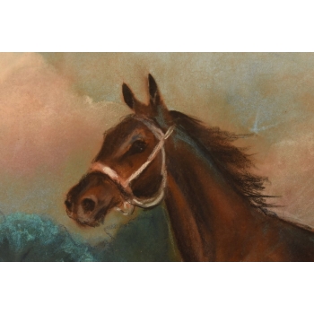 Jerzy Kossak - Galopujący Koń Arabski - Obraz Pastel za Szkłem