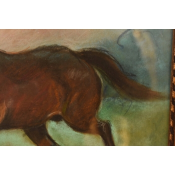 Jerzy Kossak - Galopujący Koń Arabski - Obraz Pastel za Szkłem