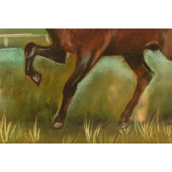 Jerzy Kossak - Galopujący Koń Arabski - Obraz Pastel za Szkłem