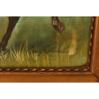 Jerzy Kossak - Galopujący Koń Arabski - Obraz Pastel za Szkłem