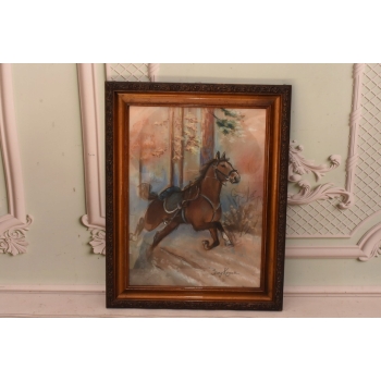 Jerzy Kossak - Koń Pędzący Przez Las - Obraz Pastel za Szkłem