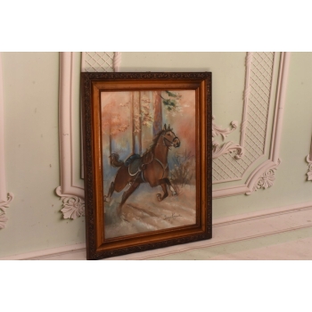 Jerzy Kossak - Koń Pędzący Przez Las - Obraz Pastel za Szkłem