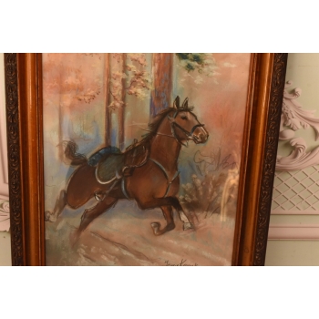 Jerzy Kossak - Koń Pędzący Przez Las - Obraz Pastel za Szkłem