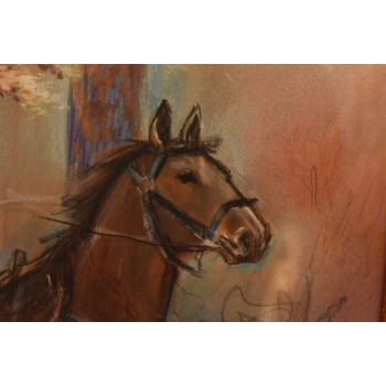 Jerzy Kossak - Koń Pędzący Przez Las - Obraz Pastel za Szkłem