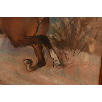 Jerzy Kossak - Koń Pędzący Przez Las - Obraz Pastel za Szkłem