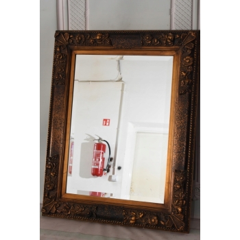 Złote Kryształowe Prostokątne Lustro - 91 x 72 cm - Drewniane Zdobiona Rama