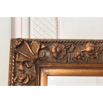 Złote Kryształowe Prostokątne Lustro - 91 x 72 cm - Drewniane Zdobiona Rama