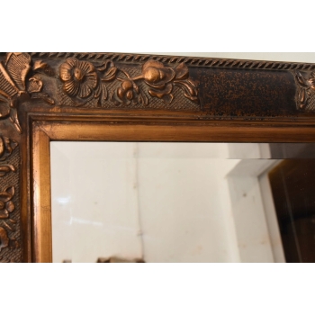 Złote Kryształowe Prostokątne Lustro - 91 x 72 cm - Drewniane Zdobiona Rama