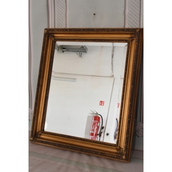 Kryształowe Prostokątne Lustro - 82 x 72 cm - Drewniane Zdobiona Złota Rama