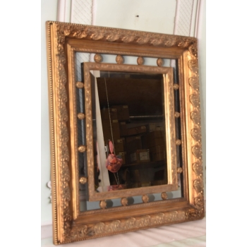 Pałacowe Złote Lustro AŻUROWE z Francji - Piękna Rama - 85 x 75 cm