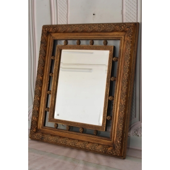 Pałacowe Złote Lustro AŻUROWE z Francji - Piękna Rama - 85 x 75 cm