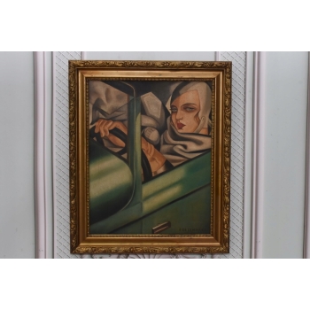 T De Łempicka - Dama Kobieta w Bugatti - Stary Obraz Olejny