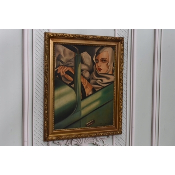 T De Łempicka - Dama Kobieta w Bugatti - Stary Obraz Olejny