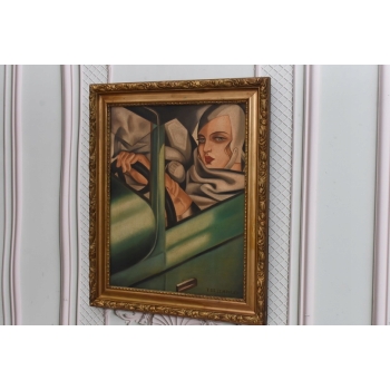 T De Łempicka - Dama Kobieta w Bugatti - Stary Obraz Olejny