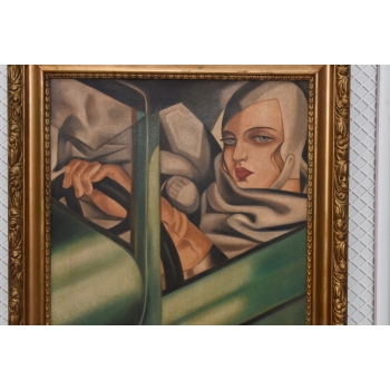 T De Łempicka - Dama Kobieta w Bugatti - Stary Obraz Olejny