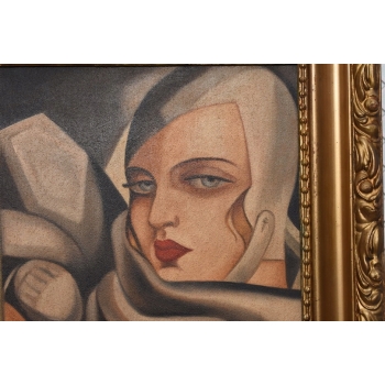 T De Łempicka - Dama Kobieta w Bugatti - Stary Obraz Olejny