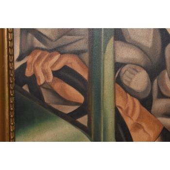 T De Łempicka - Dama Kobieta w Bugatti - Stary Obraz Olejny