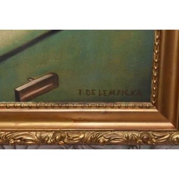 T De Łempicka - Dama Kobieta w Bugatti - Stary Obraz Olejny