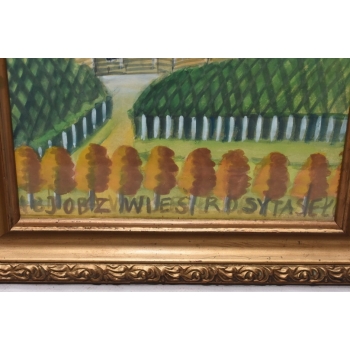 Nikifor Krynicki - Pejzaż - Krynica Zdrój- Stary Obraz - Akwarela Ołówek